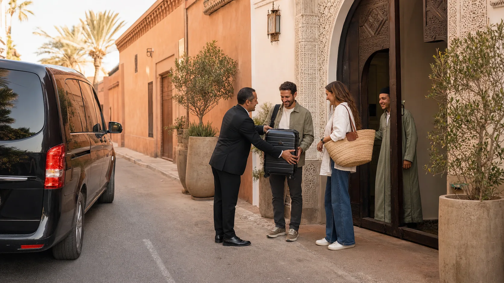 Private chauffeur completing a door-to-door riad drop-off in Marrakech